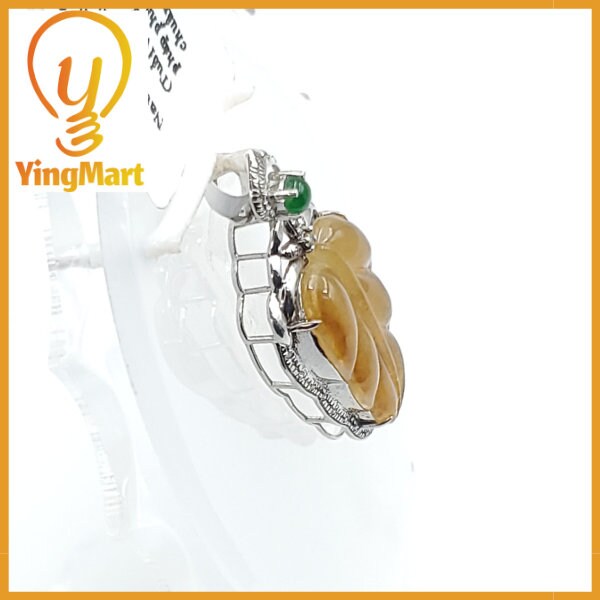 Yingmart VIP Icy Translucent Yellow Burmese Myanmar Genuine Jadeite Real Jade Grade A Pedant with 18K Gold and Natural Diamond Hook Setting