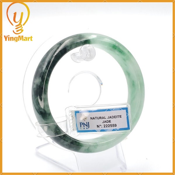 YingCollection 59mm PNJ222559 Certified Natural Color Green With Black Brown Spot Jadeite Jade Bangle Bracelet, Real Gemstone, Jewelry