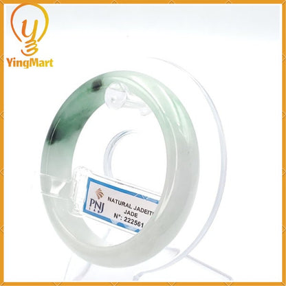 YingCollection 56mm PNJ222561 Certified Natural Color Green With Black Brown Spot Jadeite Jade Bangle Bracelet, Real Gemstone, Jewelry