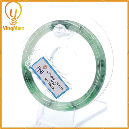 YingCollection 59mm PNJ226709 Certified Natural Color Green With Black Brown Spot Jadeite Jade Bangle Bracelet, Real Gemstone, Jewelry
