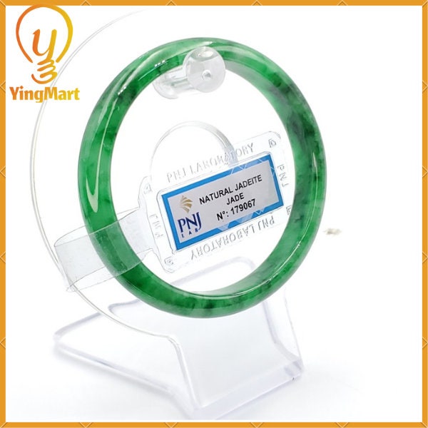 Jade Bangle 55mm PNJ179067 Certified | Yingmart Natural Color Green White to Green, Black Grey Spots Jadeite Jade Bracelet for Men, Women.