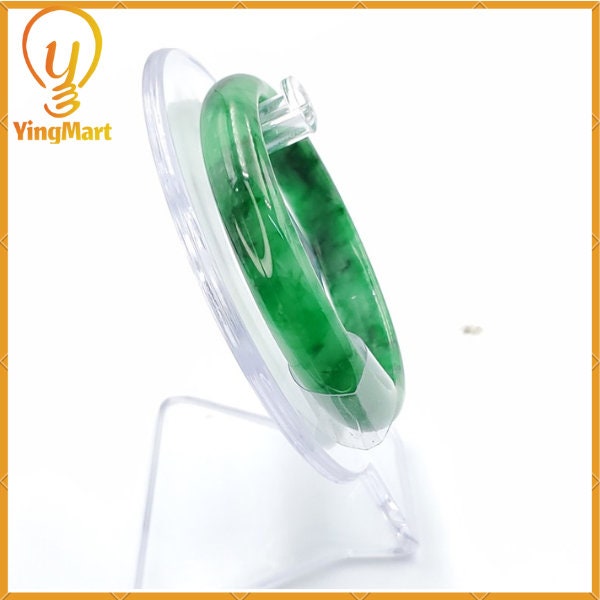 Jade Bangle 55mm PNJ179067 Certified | Yingmart Natural Color Green White to Green, Black Grey Spots Jadeite Jade Bracelet for Men, Women.