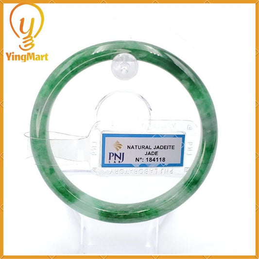 YingCollection 61mm PNJ 184118 Certified Natural Color Green With Black Brown Spot Jadeite Jade Bangle Bracelet, Real Gemstone, Jewelry