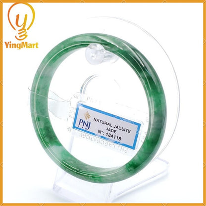 YingCollection 61mm PNJ 184118 Certified Natural Color Green With Black Brown Spot Jadeite Jade Bangle Bracelet, Real Gemstone, Jewelry
