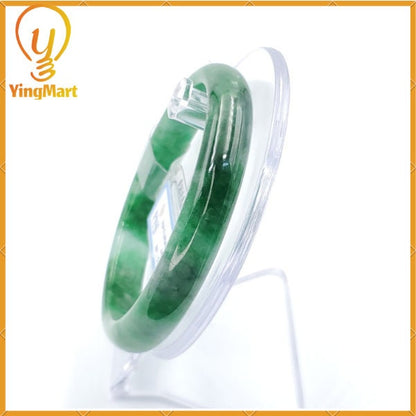 YingCollection 61mm PNJ 184118 Certified Natural Color Green With Black Brown Spot Jadeite Jade Bangle Bracelet, Real Gemstone, Jewelry