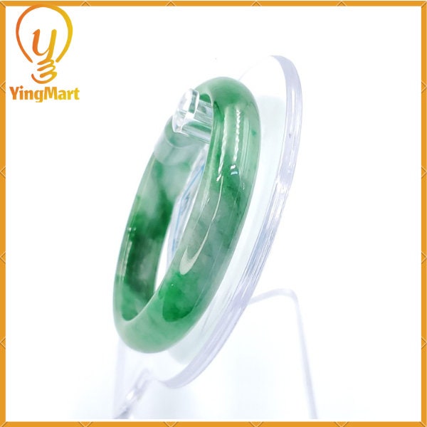 Jade Bangle 54mm PNJ202634 Certified | Yingmart Natural Color Green White to Green, Light Grey Jadeite Jade Bracelet for Men, Women.