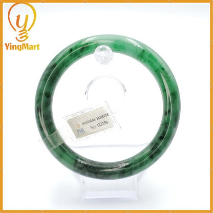 YingCollection 63mm PNJ 123750 Certified Natural Color Green With Black Brown Spot Jadeite Jade Bangle Bracelet, Real Gemstone, Jewelry