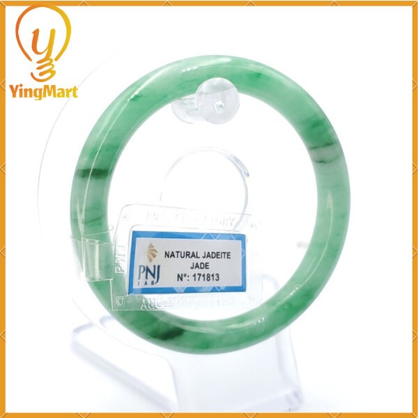 Jade Bangle 55mm PNJ171813 Certified | Natural Color Green White to Green, Grey Jadeite Jade Bracelet for Men, Women, Grandmother, Sister