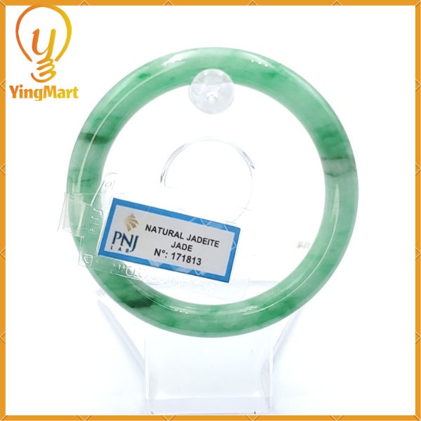 Jade Bangle 55mm PNJ171813 Certified | Natural Color Green White to Green, Grey Jadeite Jade Bracelet for Men, Women, Grandmother, Sister