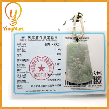 Yingmart 100% Jadeite Jade Pendant Carved Landscape   Burmese Myanmar Genuine Jadeite Real Jade Grade A Type A