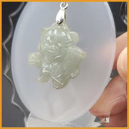 Yingmart White Happy Tiger Burmese Myanmar Genuine Jadeite Jade Grade A Hand Craving Pedant with Hook setting