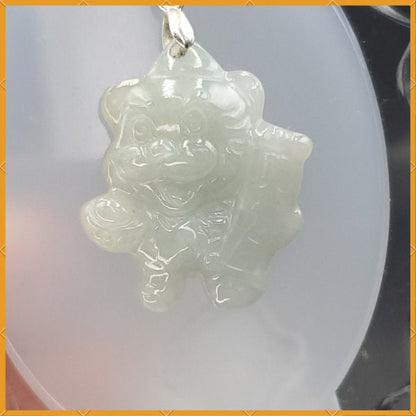 Yingmart White Happy Tiger Burmese Myanmar Genuine Jadeite Jade Grade A Hand Craving Pedant with Hook setting