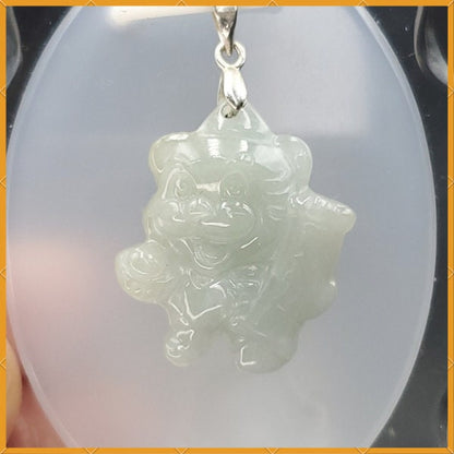 Yingmart White Happy Tiger Burmese Myanmar Genuine Jadeite Jade Grade A Hand Craving Pedant with Hook setting
