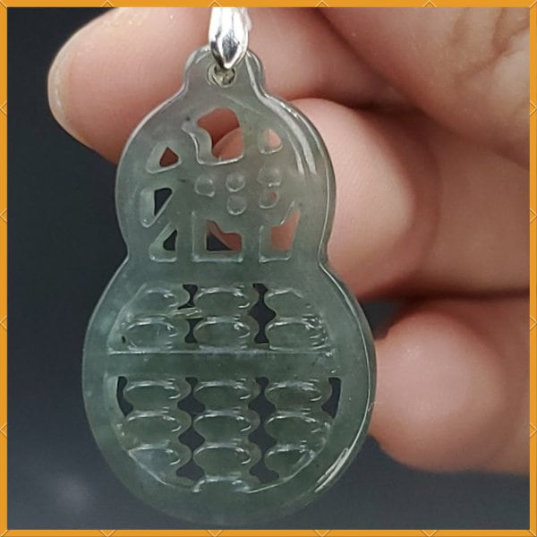 Yingmart Light Blue Hulu  Genuine Jadeite Jade Grade A Hand Craving Pedant with Hook setting