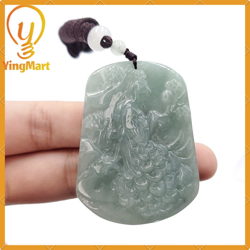 Yingmart 100% Genuine Jadeite Peacock Pendant Hand Carved Jade Burmese Myanmar  Real Jade Grade A Type A