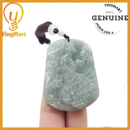 Yingmart 100% Genuine Jadeite Peacock Pendant Hand Carved Jade Burmese Myanmar  Real Jade Grade A Type A