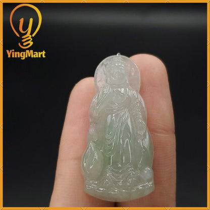 Yingmart Light Green Guan-Yin Buhdda  Burmese Myanmar Genuine Jadeite Jade Grade A Hand Craving Pedant