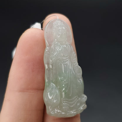 Yingmart Light Green Guan-Yin Buhdda  Burmese Myanmar Genuine Jadeite Jade Grade A Hand Craving Pedant