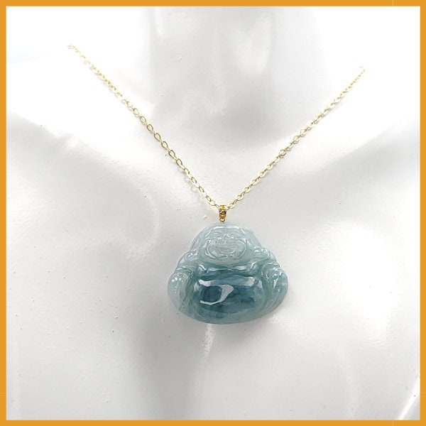 Yingmart 100% Genuine Rare  Blue Floating Laughing Buhdda Burmese Myanmar Authentic Jadeite Jade Grade A Hand Craving Pedant