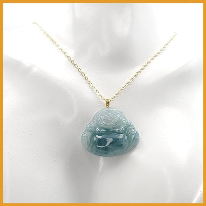 Yingmart 100% Genuine Rare  Blue Floating Laughing Buhdda Burmese Myanmar Authentic Jadeite Jade Grade A Hand Craving Pedant