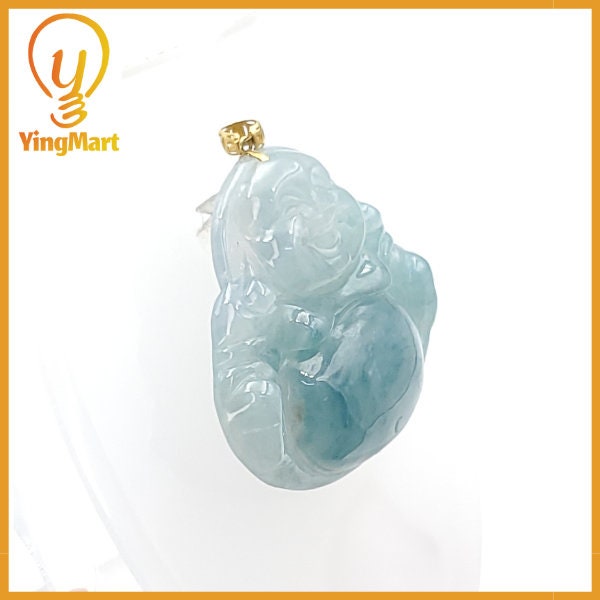 Yingmart 100% Genuine Rare  Blue Floating Laughing Buhdda Burmese Myanmar Authentic Jadeite Jade Grade A Hand Craving Pedant