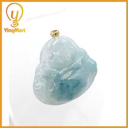 Yingmart 100% Genuine Rare  Blue Floating Laughing Buhdda Burmese Myanmar Authentic Jadeite Jade Grade A Hand Craving Pedant