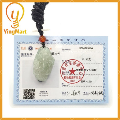 Yingmart Fortune Pixiu Pendant 100% Natural  Burmese Myanmar Genuine Jadeite Real Jade Grade A Type A Hand Carved