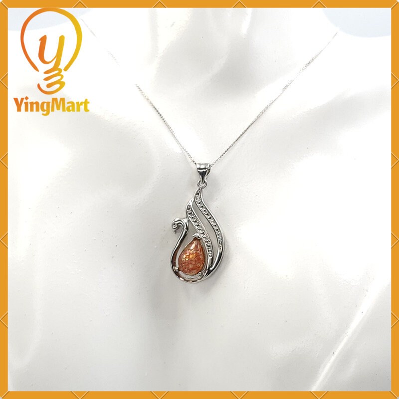 Yingmart Natural Strawberry Quartz Embraced By a Silver Swan Pendant 100% Genuine Jadeite Real Jade Type A Grade A Hand Carved