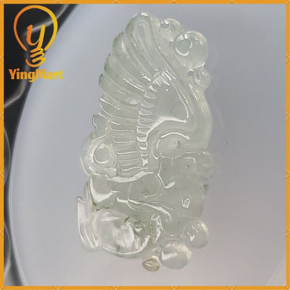 Yingmart Translucent Icy White Bubble Fly Dragon Burmese Myanmar Genuine Jadeite Jade Grade A Hand Craving  Pedant