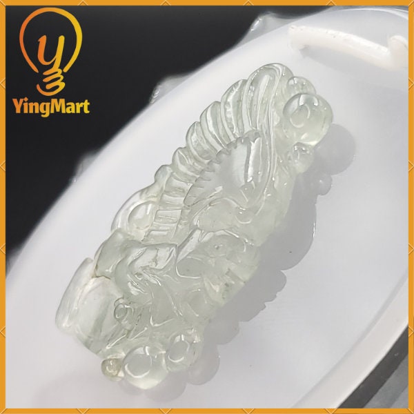 Yingmart Translucent Icy White Bubble Fly Dragon Burmese Myanmar Genuine Jadeite Jade Grade A Hand Craving  Pedant