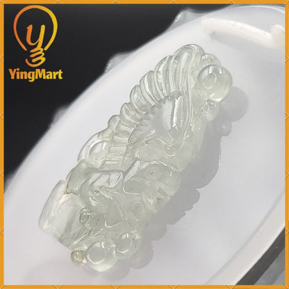 Yingmart Translucent Icy White Bubble Fly Dragon Burmese Myanmar Genuine Jadeite Jade Grade A Hand Craving  Pedant
