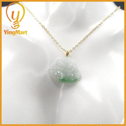 Yingmart Authentic White Apply Green Floating Laughing Buhdda Burmese Myanmar Genuine Jadeite Jade Grade A Hand Craving Pedant