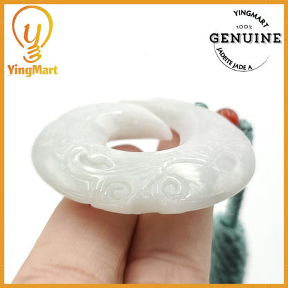 Yingmart Ancient Dragon Pendant Made of Natural White  Genuine Jadeite Real Jade Type A Grade A Hand Carved