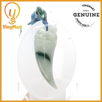 Yingmart Certified Green Natural A Jade Jadeite Pendant Elephant Tooth Hand Carved