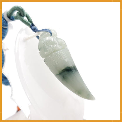 Yingmart Certified Green Natural A Jade Jadeite Pendant Elephant Tooth Hand Carved