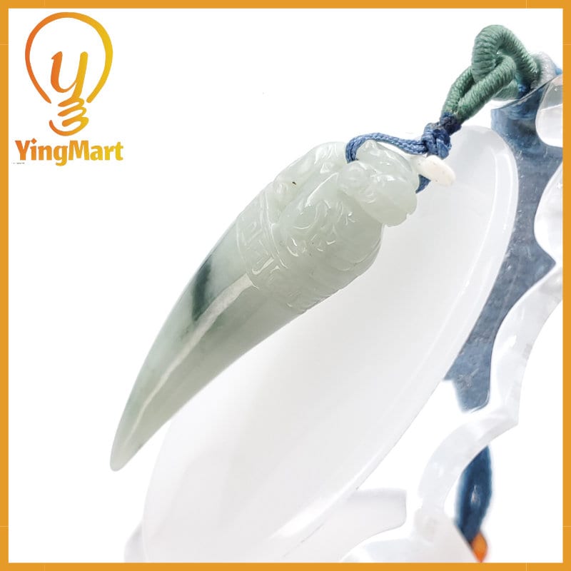 Yingmart Certified Green Natural A Jade Jadeite Pendant Elephant Tooth Hand Carved