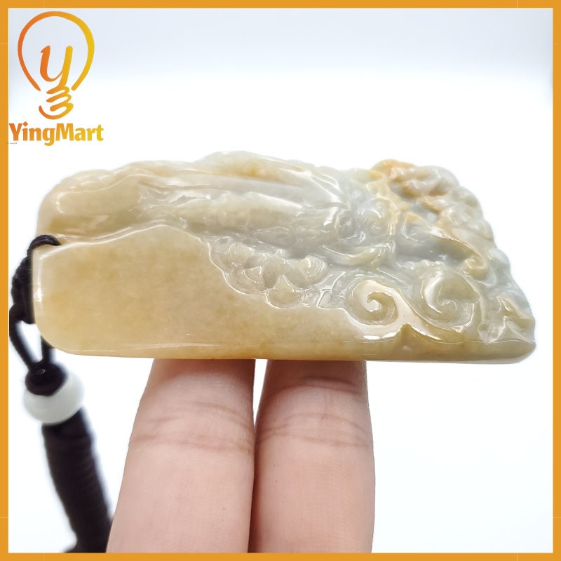 Yingmart 100% Genuine Jadeite Jade Dragon Pendant  Real Jade Type A Grade A Hand Carved