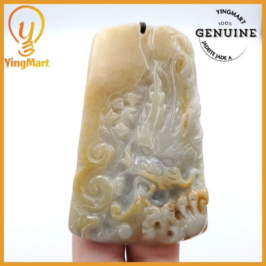 Yingmart 100% Genuine Jadeite Jade Dragon Pendant  Real Jade Type A Grade A Hand Carved