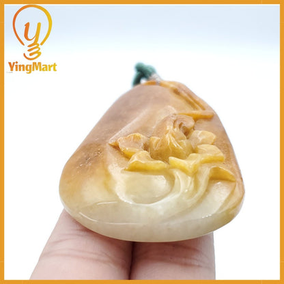 Yingmart Lotus Flower Jade Pendant  100% Genuine Jadeite Real Jade Type A Grade A Hand Carved