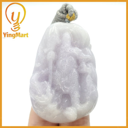 Yingmart Translucent Guan Gong Jade Pendant Genuine Jadeite Real Jade Type A Grade A Hand Carved