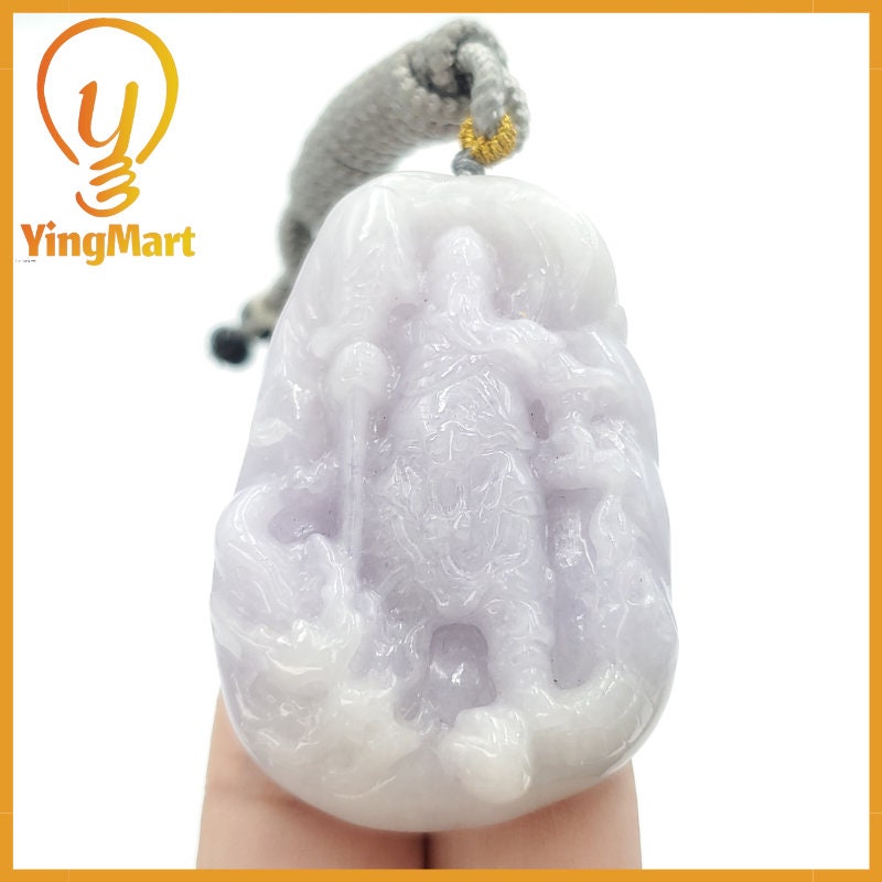 Yingmart Translucent Guan Gong Jade Pendant Genuine Jadeite Real Jade Type A Grade A Hand Carved