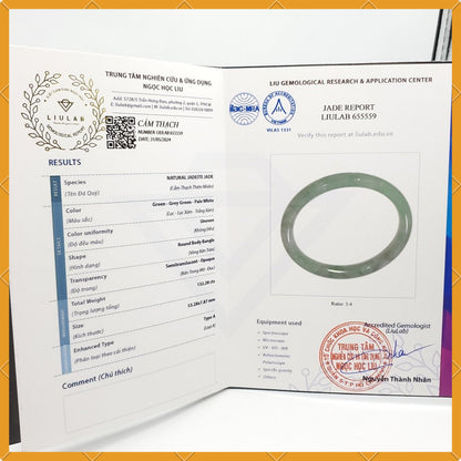 Yingmart 53mm LIULAB Certified Genuine Green Natural Jadeite Jade Thick Bangle Bracelets, Real Gemstone Bracelet, Vintage Jewelry