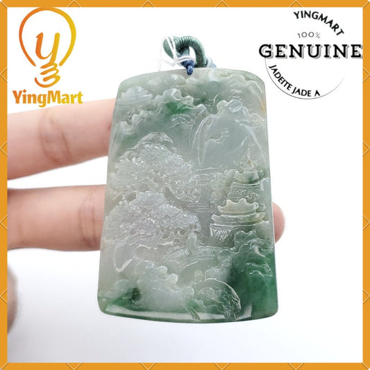 Yingmart Landscape Pendant  Hand Carved 100% Genuine Jadeite Jade  Burmese Myanmar Real Jade Grade A Type A