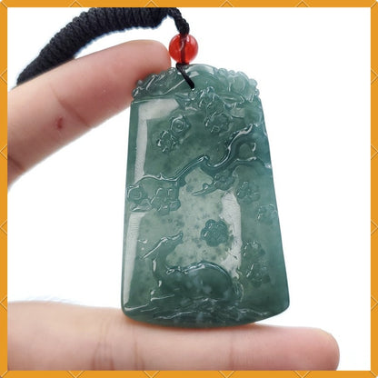 Yingmart A Deer grazing in the Landscape Pendant 100%  Genuine Jadeite Real Jade Type A Grade A Hand Carved