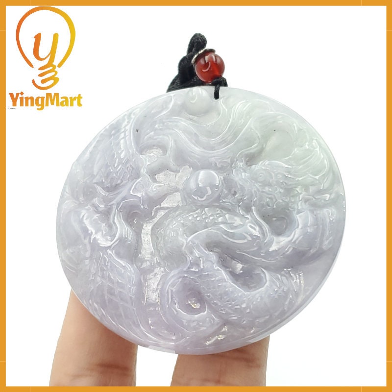 Yingmart Translucent Dragon, Phoenix Jade Pendant  Genuine Jadeite Real Jade Type A Grade A Hand Carved