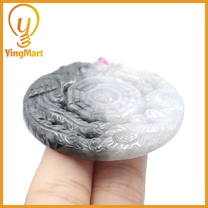 Yingmart Jade Dragon Phoenix Baguazhang Pendant  Burmese Myanmar Genuine Jadeite Real Jade Grade A Type A
