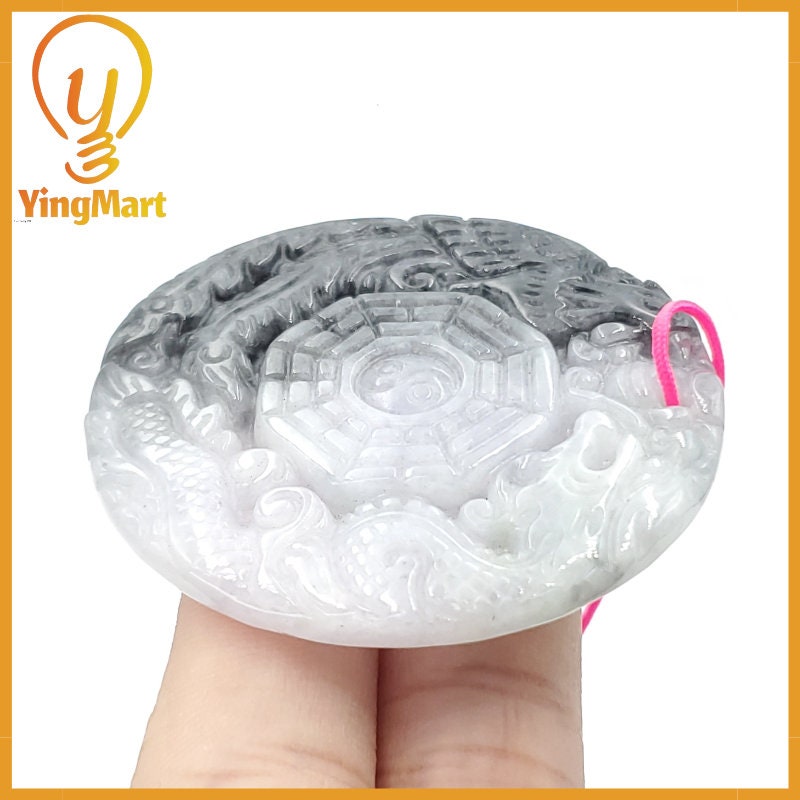 Yingmart Jade Dragon Phoenix Baguazhang Pendant  Burmese Myanmar Genuine Jadeite Real Jade Grade A Type A