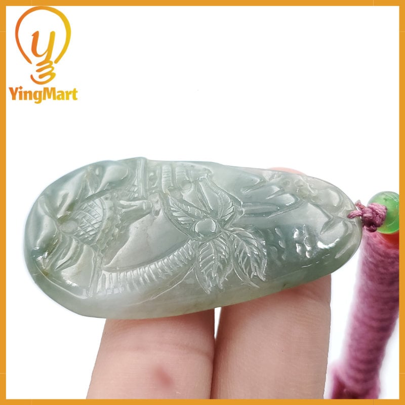 Yingmart  Carved Landscape Jadeite Jade Pendant, Style Scenery Bridge Mountain Tree 100% Genuine  Burmese Myanmar Real Jade Grade A Type A
