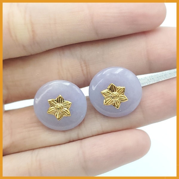 Yingmart Jade Lily of the Valley Coin Earrings Natural Carved Genuine Jadeite Real Jade Grade A Type A