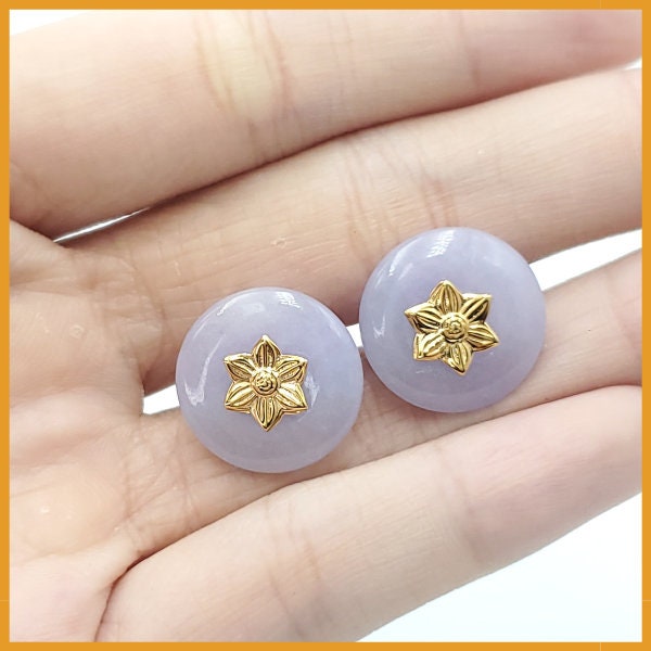 Yingmart Jade Lily of the Valley Coin Earrings Natural Carved Genuine Jadeite Real Jade Grade A Type A